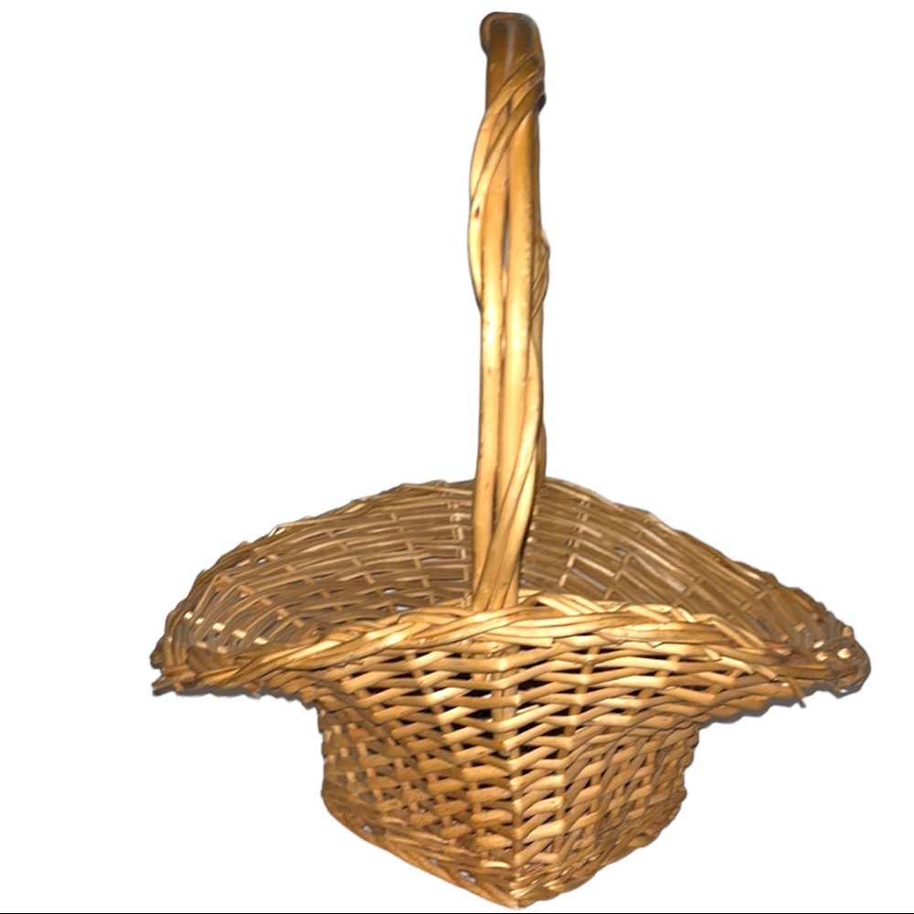 Vintage Farmhouse Handwoven French Wicker Hat Basket Flower Gathering
